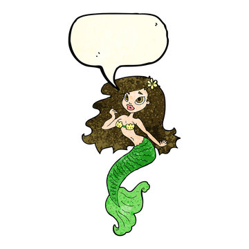 cartoon pretty mermaid with speech bubble