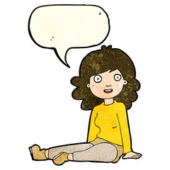 cartoon happy woman with speech bubble