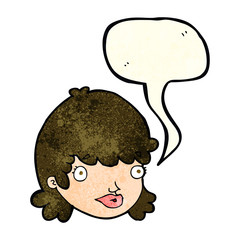 cartoon female face with surprised expression with speech bubble