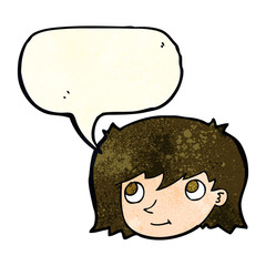 cartoon female face with speech bubble