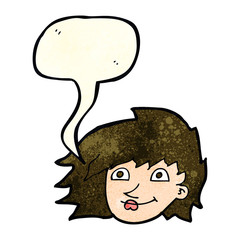 cartoon female face with speech bubble