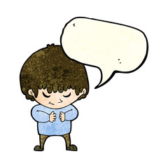 cartoon shy boy with speech bubble