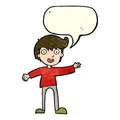 cartoon excited boy with speech bubble