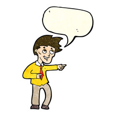 cartoon funny office man pointing with speech bubble