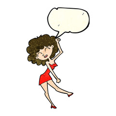 cartoon dancing woman with speech bubble