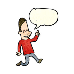 cartoon happy man pointing with speech bubble