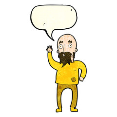cartoon bearded man waving with speech bubble