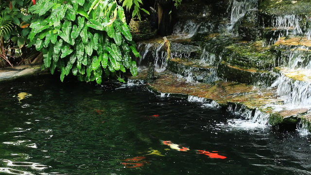 Decoration waterfall on fancy crap fish pool