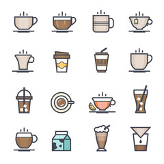 Coffee Icon Bold Stroke with Color on White Background. Vector Illustration