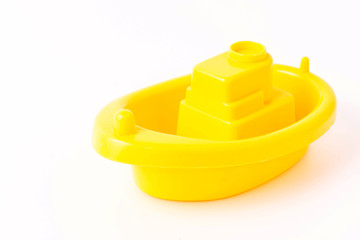 plastic boat toy on white background