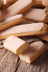 Cookies Savoiardi macro on the table. Vertical
