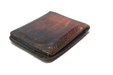 old leather wallet isolate on white background