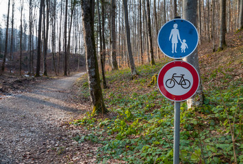 pedestrian sign in forest for tourists