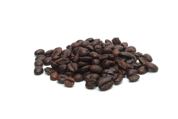 Brown coffee beans isolated on white background