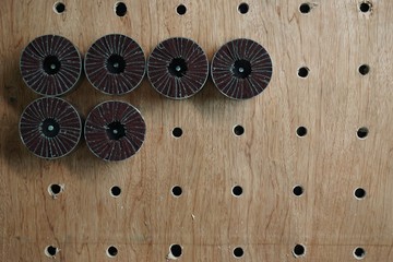 polishing wheels on the wood board