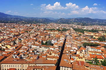 Fototapeta na wymiar Aerial view of Florence from top of Il Duomo di Firenze (Cathedr