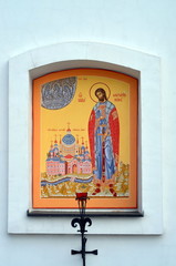  The mural on the wall of St. Elijah Church in Viborg, Russia. Saint Alexander Nevsky Monastery (Lavra)  © svglass