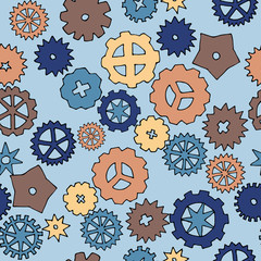 Seamless pattern with Gearwheels on color background. Use for wallpapers, pattern fills, web pages background, surface textures