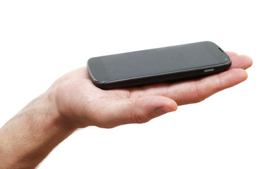 Smartphone in hand isolated on white