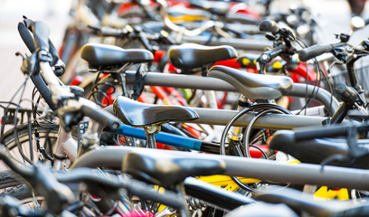 Randomly arranged street bicycles