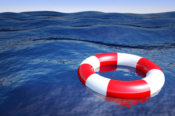 Naklejka premium 3 D render of life belt at sea.
