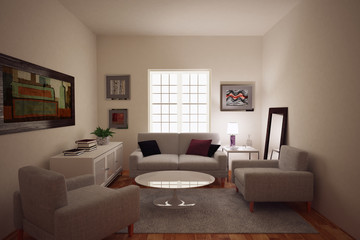 3 D render of living room
