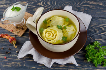 Lazy dumplings in broth