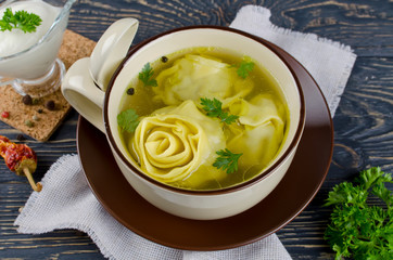 Lazy dumplings in broth