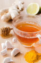 Ginger tea with lemon. honey and tumeric for detox