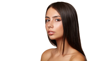Obraz premium Beautiful young woman with fresh clean skin