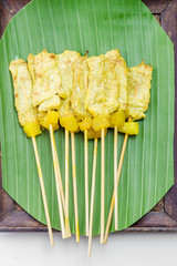 Grilled Pork Satay with Peanut Sauce and Vinegar, Thai food.