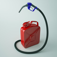 Pump nozzles with red canister. Isolated on white background.