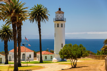 Point Vincente Lighthouse and palms, Los Angeles, California
