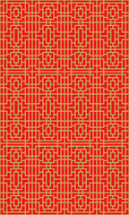Golden seamless Chinese window tracery lattice geometry square line pattern background.
