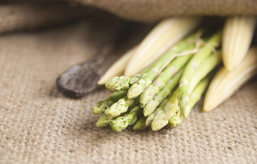 Fresh asparagus prepare on gunny-bag ,ready for cooking