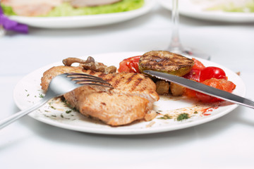 мясо с картофелем и грибами