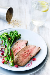 Gourmet healthy meal with grilled meat and veg