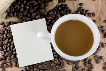 White coffee cup and note paper.