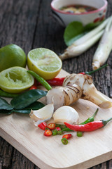 garlic and cuisine on wood background