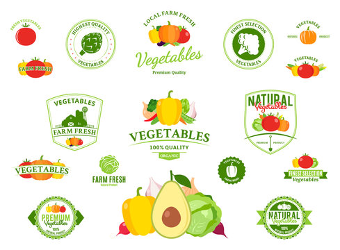 Vegetables Logos, Labels, Vegetables Icons and Design Elements