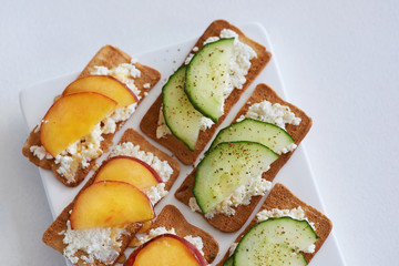 Ricotta cheese with peach and cucumber