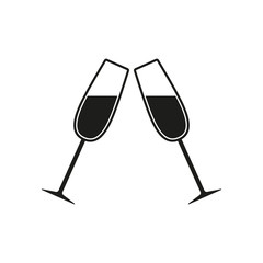 The clink glasses icon. Wineglass and goblet, celebration symbol. Flat