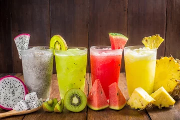 Fruit smoothies with dragon fruit, kiwi, watermelon, Pineapple