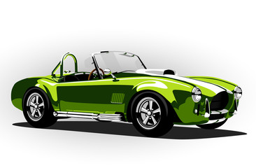classic sport car cobra roadster green - obrazy, fototapety, plakaty