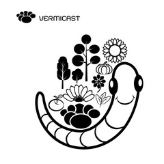Drawing of earth worm with plant grow well by vermicast