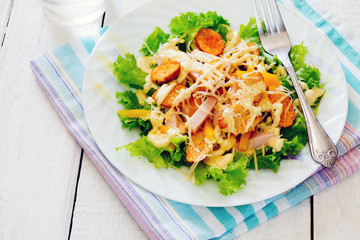 Healthy Caesar Salad with Cheese and Croutons