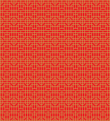 Golden seamless Chinese window tracery lattice round square pattern background.
