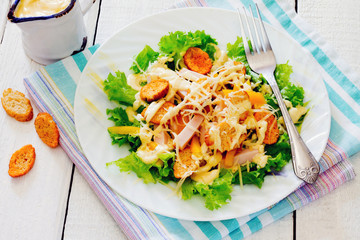 Healthy Caesar Salad with Cheese and Croutons