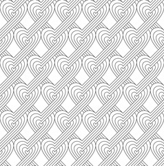 Vector Seamless Pattern. Ornamental Pattern made of Hearts with Parallel Intertwined Lines.