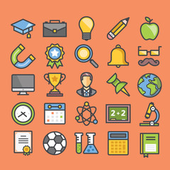 Education flat line icons set with for web and mobile apps